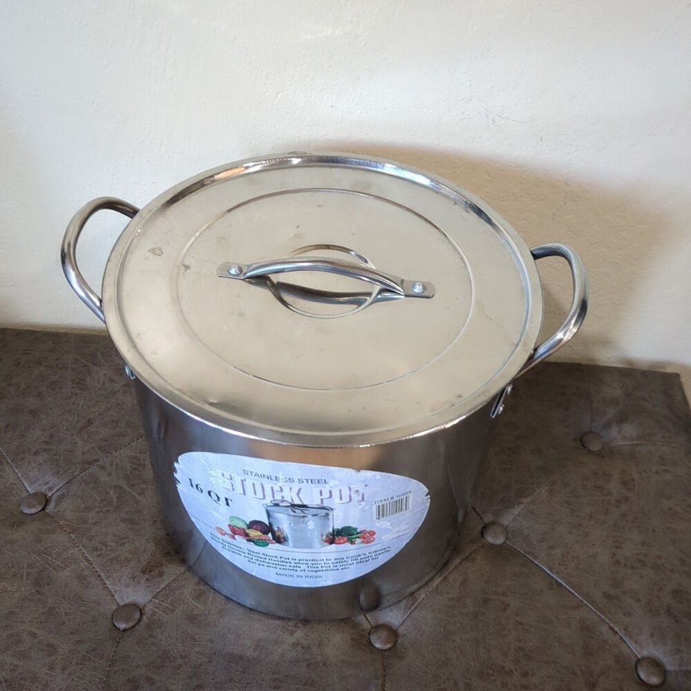16 QUART STAINLESS STEEL LIDDED STOCKPOT. FREE Smaller One. - Picture 4 of 14